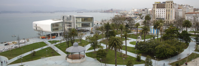 Aerial image of the Botín Center, located in the bay of Santander.